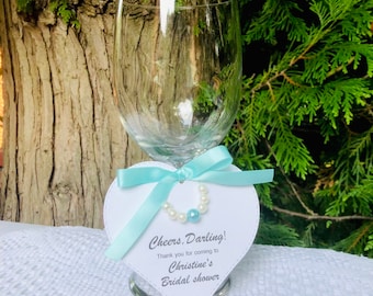 10 WINE GLASS CHARMS Breakfast at Tiffany's Bridal Shower Favor-Bachelorette Party Decoration Party Favor-Personalized Wedding Favor+Tag Set
