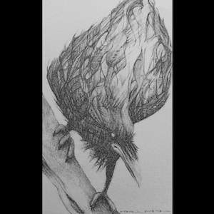 RAVEN II &quot;Inquisitor&quot; Monochromatic Print of Original Pencil Drawing on Paper by Karen Lorraine