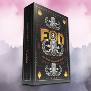 EOD gray and gold playing card