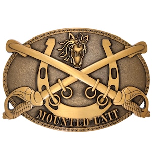 Mounted Unit Custom 4.25 Antique Gold Belt Buckle