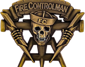 Fire Controlman Skull Antique Gold