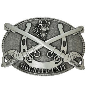 Mounted Unit Custom 4.25 Antique Silver Belt Buckle