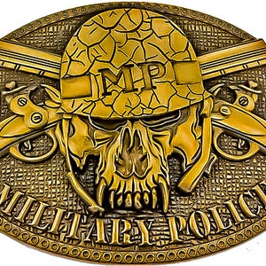 Military Police 4.25 inch antique gold belt buckle