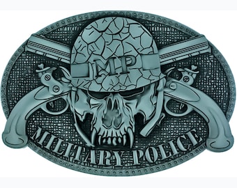 Military Police 4.25 inch antique silver belt buckle