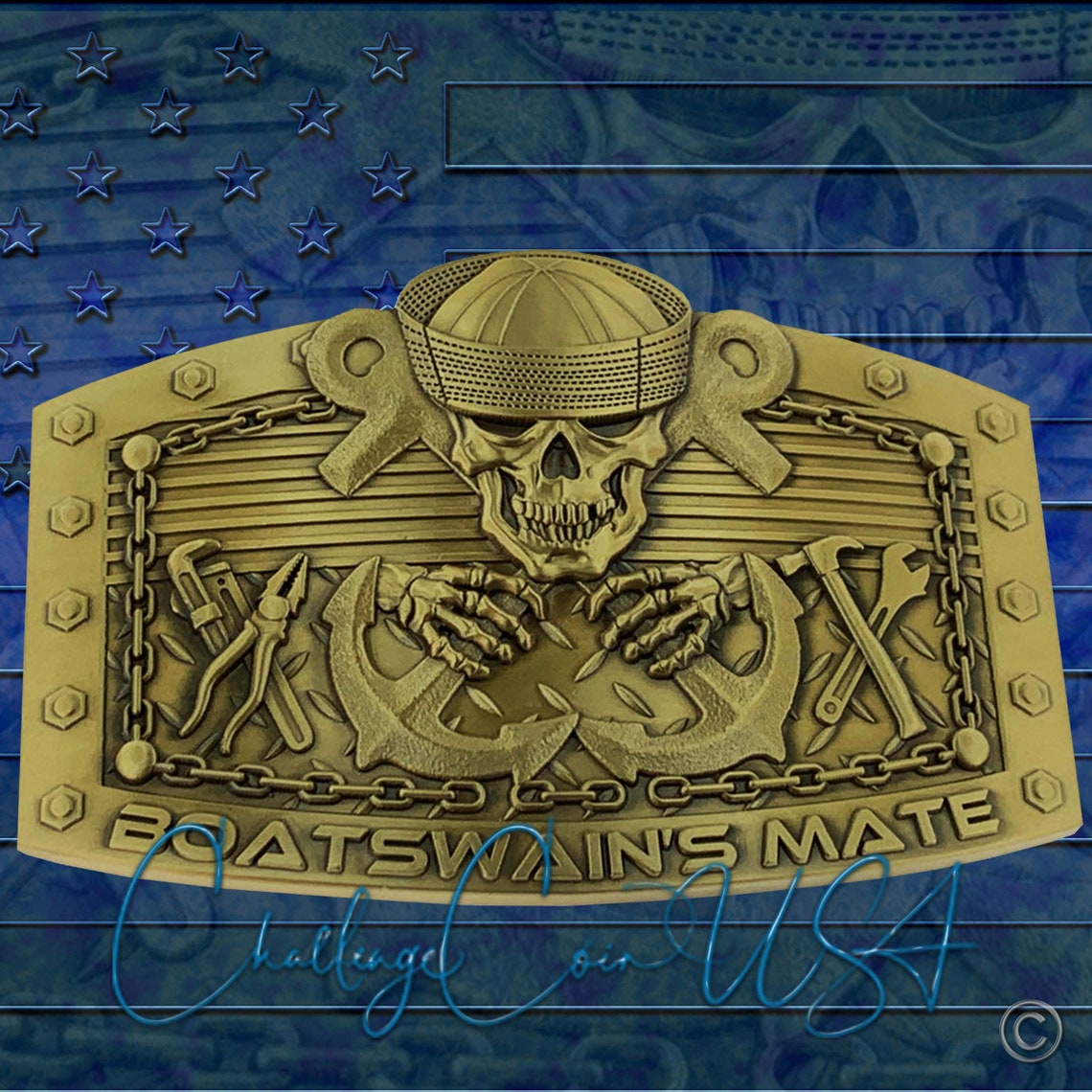 Boatswains Mate Custom 4.25 Antique Gold Belt Buckle Etsy
