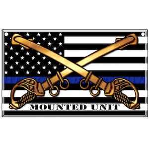1-sided or 2-sided 3 x 5 Mounted Unit Thin Blue Line Flag