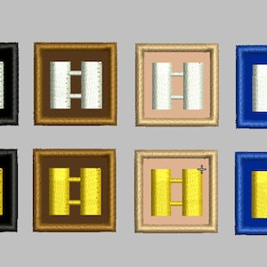 Peut inclure: Huit patchs brodés avec un motif à double barre. Les patchs sont de quatre couleurs différentes : noir, marron, beige et bleu. Les barres sont de deux couleurs différentes : blanc et or.