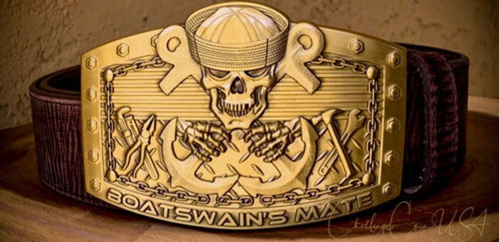 Boatswains Mate Custom 4.25 Antique Gold Belt Buckle Etsy