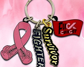 Breast Cancer Survivor Keychain | Personalized Pink Ribbon Key Ring |Inspirational Fighter & Supporter Gift for Women | Cancer Awareness
