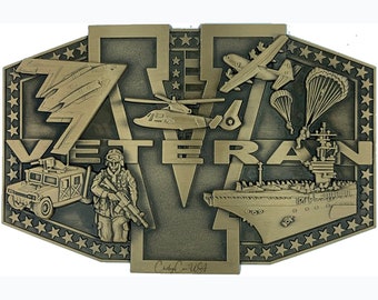 Veteran belt buckle. Antique Gold