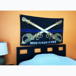 3 x 5  Mounted Unit Thin Blue Line Black Flag