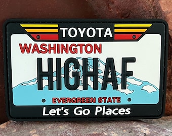 Washington State Toyota Patch ~ Collectible 3D PVC License Plate ~ Funny Parody Mountains High AF Morale Accessory 4Runner Tacoma FJ Cruiser