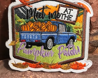 Toyota Vintage Truck Embroidered Morale Patch ~ Fall / Autumn Retro Tacoma 4Runner Tundra ~ Meet Me At the Pumpkin Patch for Headliners