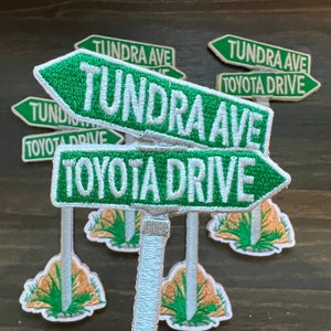 Street Sign ~ Corner of Tundra Ave & Toyota Drive ~ Embroidered Morale Patch ~ Accessory for Toyota Truck Headliner 1st 2nd 3rd Gen Mods