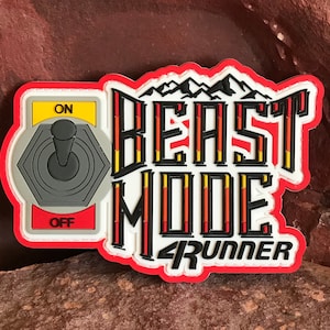 Toyota 4Runner Morale Patch ~ Beast Mode ~ Funny 3D PVC Morale Headliner Accessory ~ Retro Ivan Colors Mountains 4x4 Off Roading Toggle On