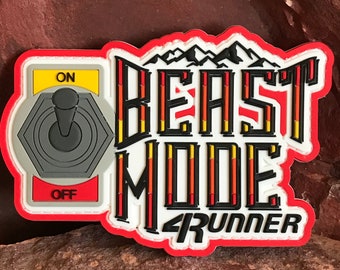 Toyota 4Runner Morale Patch ~ Beast Mode ~ Funny 3D PVC Morale Headliner Accessory ~ Retro Ivan Colors Mountains 4x4 Off Roading Toggle On
