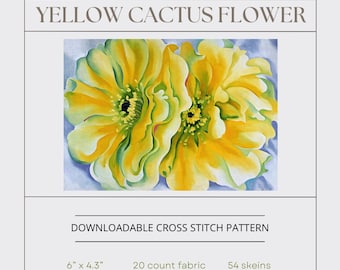 Gelbe Kaktus Blume von Georgia O'Keefe Herunterladbares Kreuzstichmuster