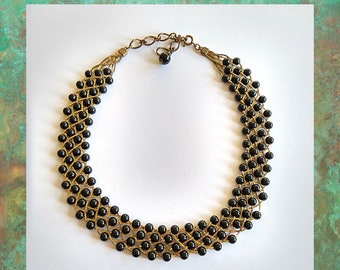Vintage matte gold woven choker necklace on black suede cord