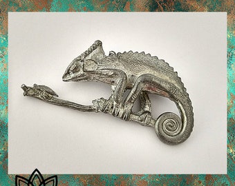 Vintage Chameleon Pewter Brooch Lizard Brooch Reptile Pin