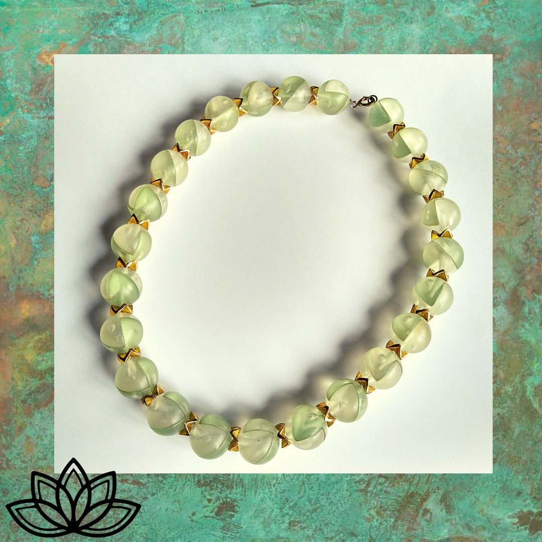 Collier Ras-du-cou Vintage – Perles Plastique Scintillantes Vert – 40cm