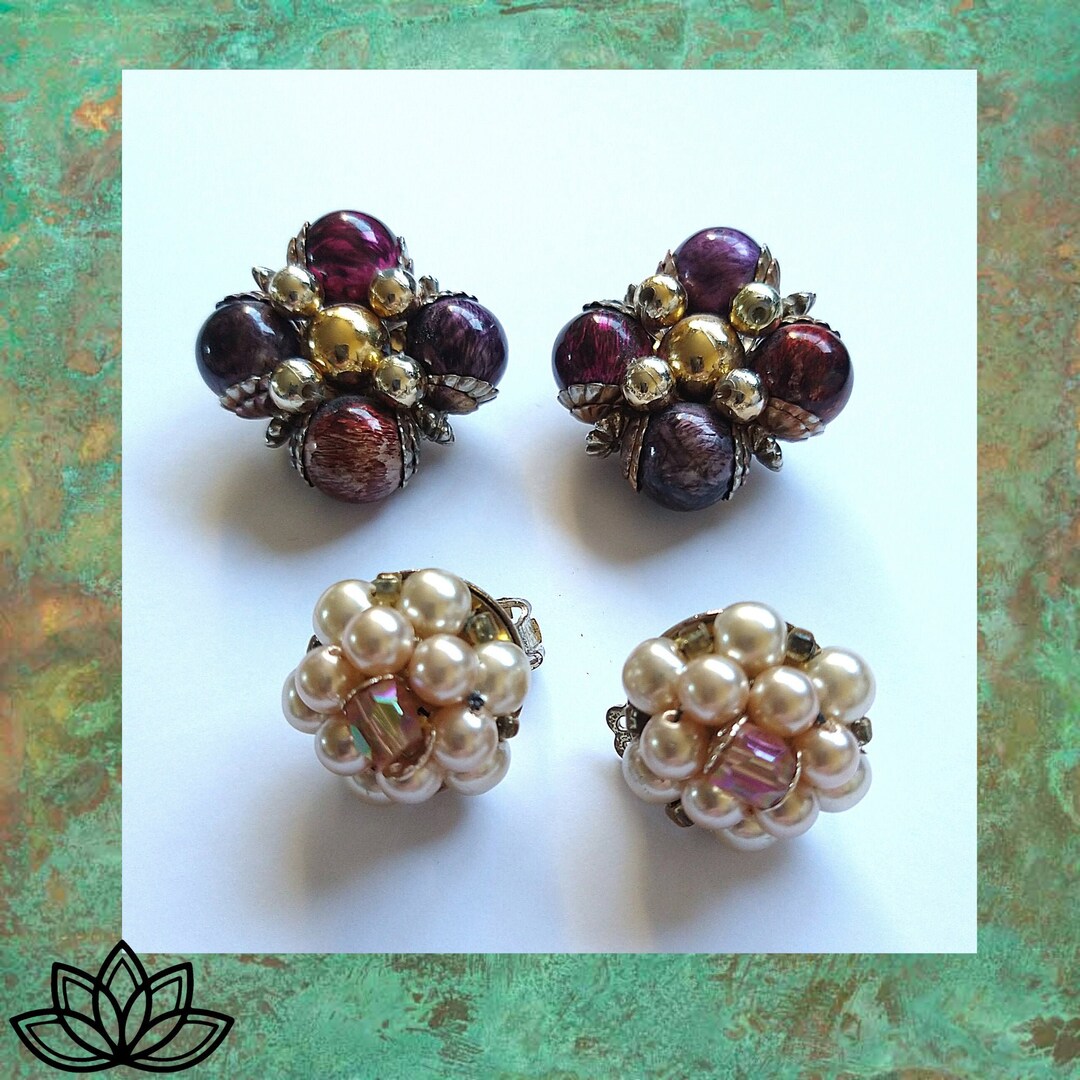 Vintage Beaded Clip on Earrings Faux Pearl Earrings Gold Etsy