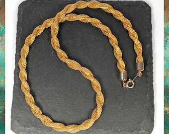 Vintage Gold Tone Woven Metal, Twist Chain Necklace 16 inches Long