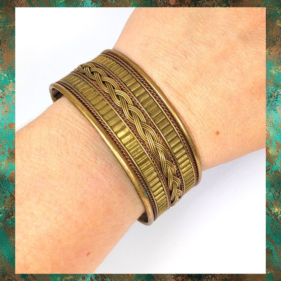 Vintage Brass and Copper Cuff Bracelet, Woven Met… - image 7