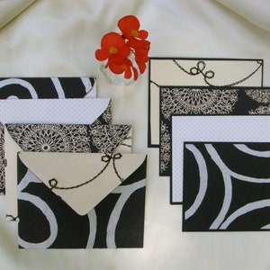 16 peças - conjunto de envelopes e cartões feitos à mão - preto, branco, prata, creme