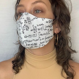 微積分落書きホワイトマスク - 数学教師マスク - 数学ノート宿題 - 教師へのプレゼント - コットン製で洗えて再利用可能学校