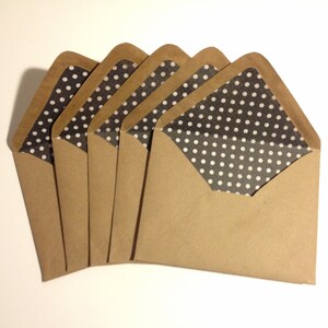 5 Lined Black and White Polka Dot Kraft Envelopes