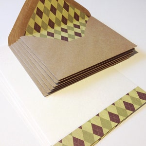Green Argyle Kraft Stationery - Set of 6