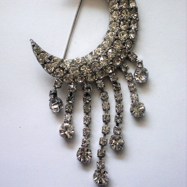 H. Pomerantz of NY Crescent and Dangle Rhinestone Brooch  - 6257