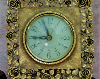 Vintage Brass Matson Clock Ornate Brass Mid Century Clock