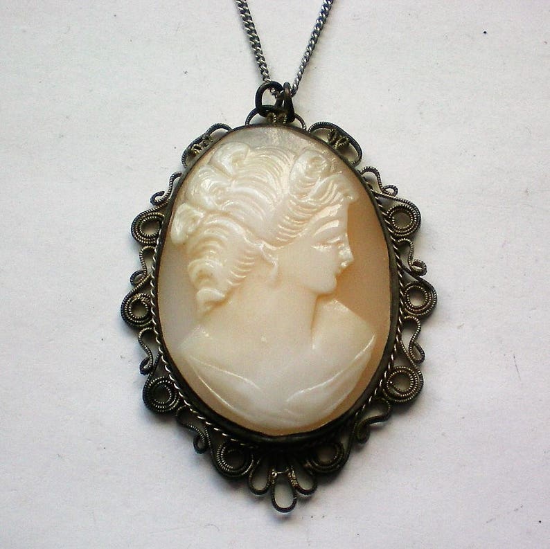 Vintage Sterling Silver Filigree Cameo Pendant Necklace - 5805 - Etsy