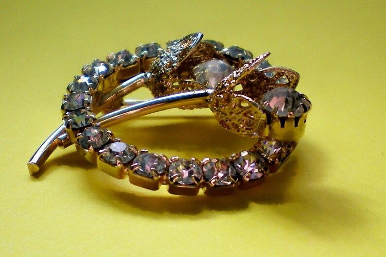 Filigree Flowers Encircled with Rhinestones Brooch 1297