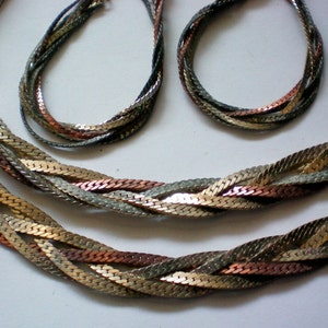 Five Strand Braided Metal Necklace and Pierced Earrings 3390 image 1