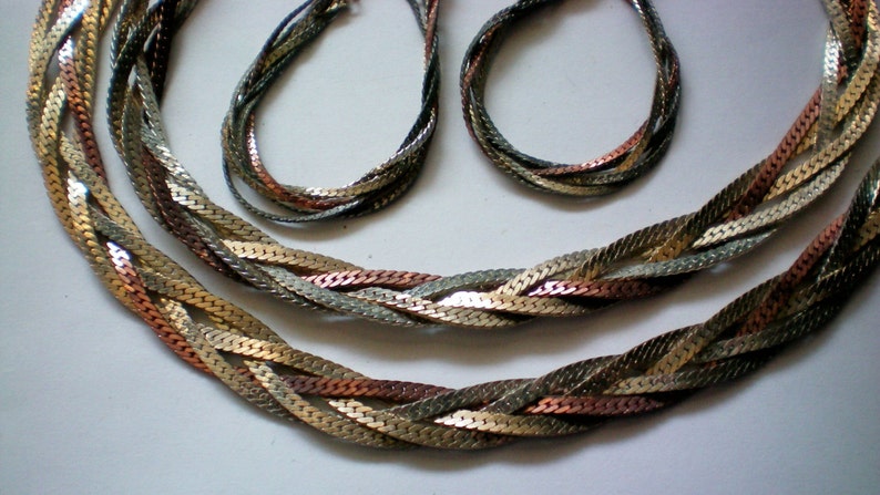 Five Strand Braided Metal Necklace and Pierced Earrings 3390 image 1