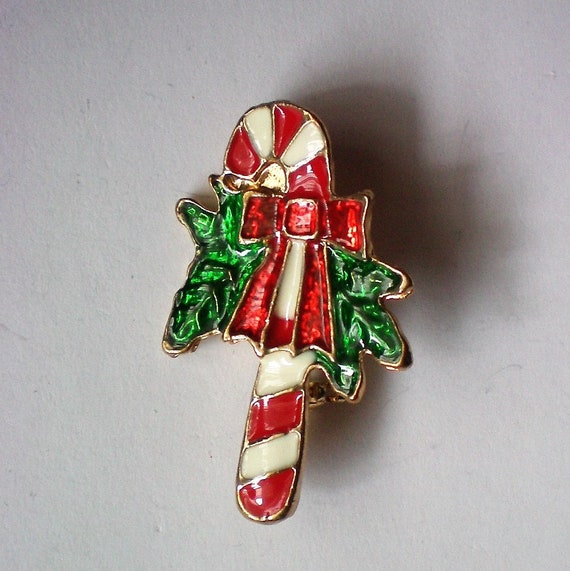 Enameled Candy Cane Pin for Christmas Holidays - 6