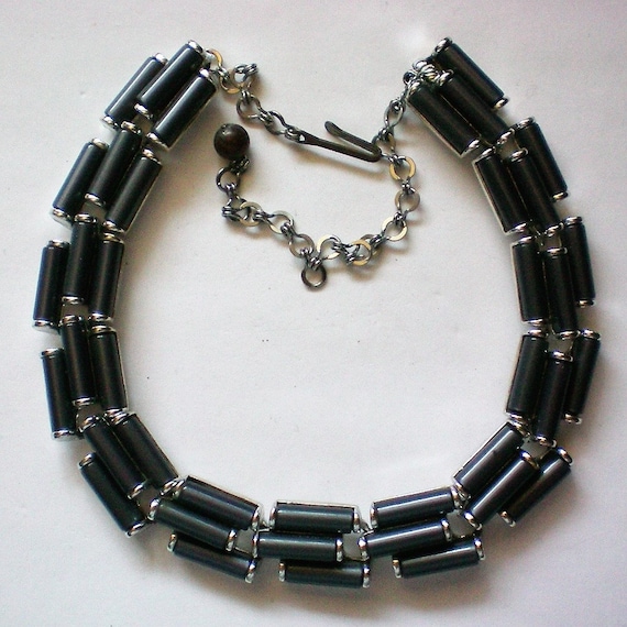 Signed Charel Charcoal Lucite Art Deco Necklace - 