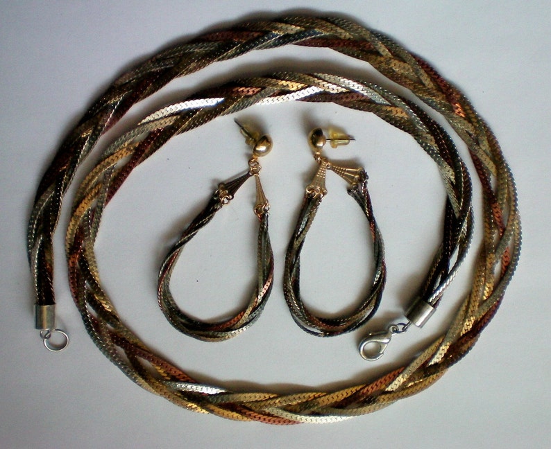 Five Strand Braided Metal Necklace and Pierced Earrings 3390 image 2