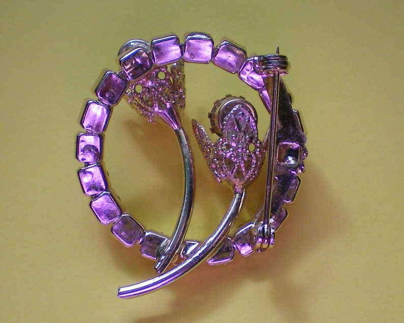 Filigree Flowers Encircled with Rhinestones Brooch 1297