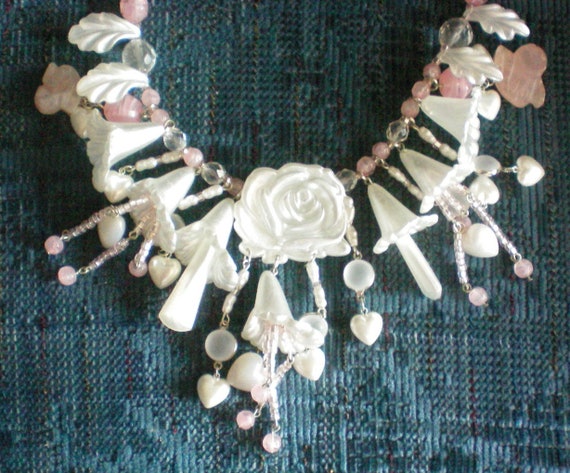 Roxsann Charm Necklace with Roses, Hearts and Flo… - image 1