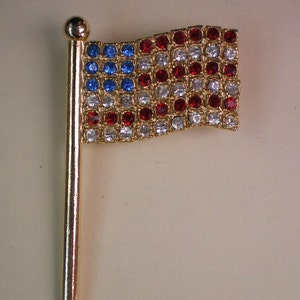 American Flag Pin with Red, White, Blue Crystals - 1888