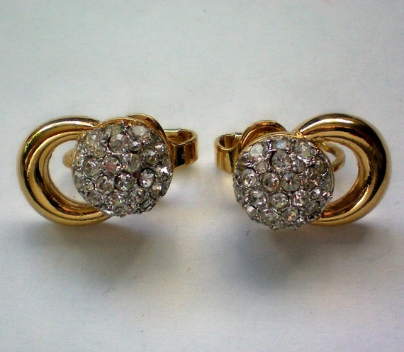 Trifari Pave Rhinestone Clip Earrings - 4368 - image 1