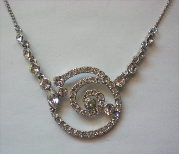 Silver Plated Givenchy Swarovski Crystals Swirl Pendant Necklace 6509 Etsy
