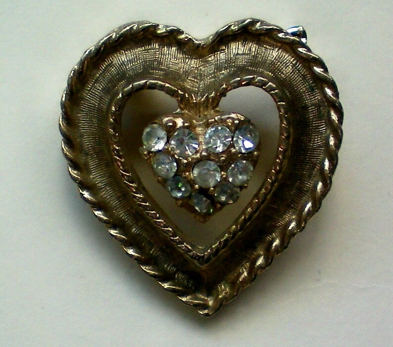 Gold tone Heart with Rhinestone Center 2414