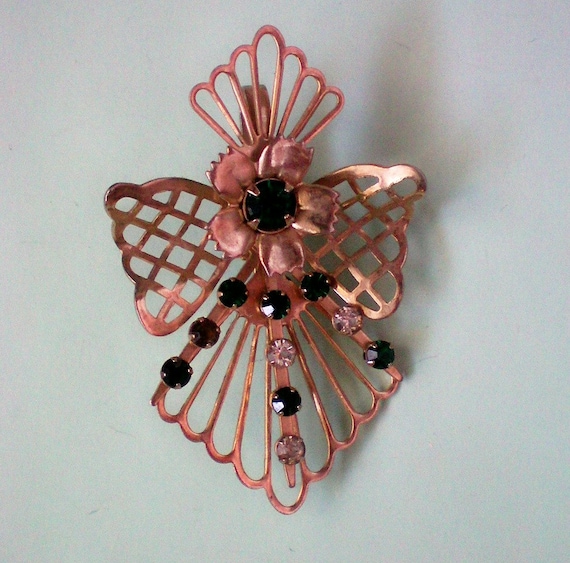 Broche Strass En Forme De Fleur éventail - État Parfait, Occasion