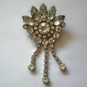 HUGE Foil Backed Rhinestone Dangle Brooch - 4767