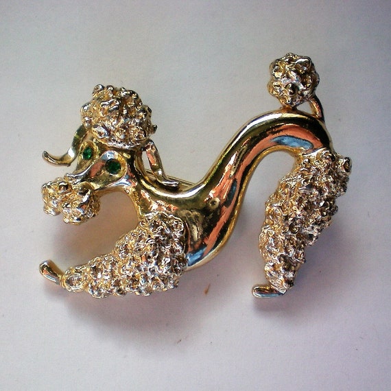 Black Poodle Brooch, Vintage 1950s Sparkling Rhinestone