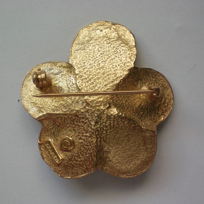 6196 Kramer Metal Flower Brooch with Faux Pearl Center